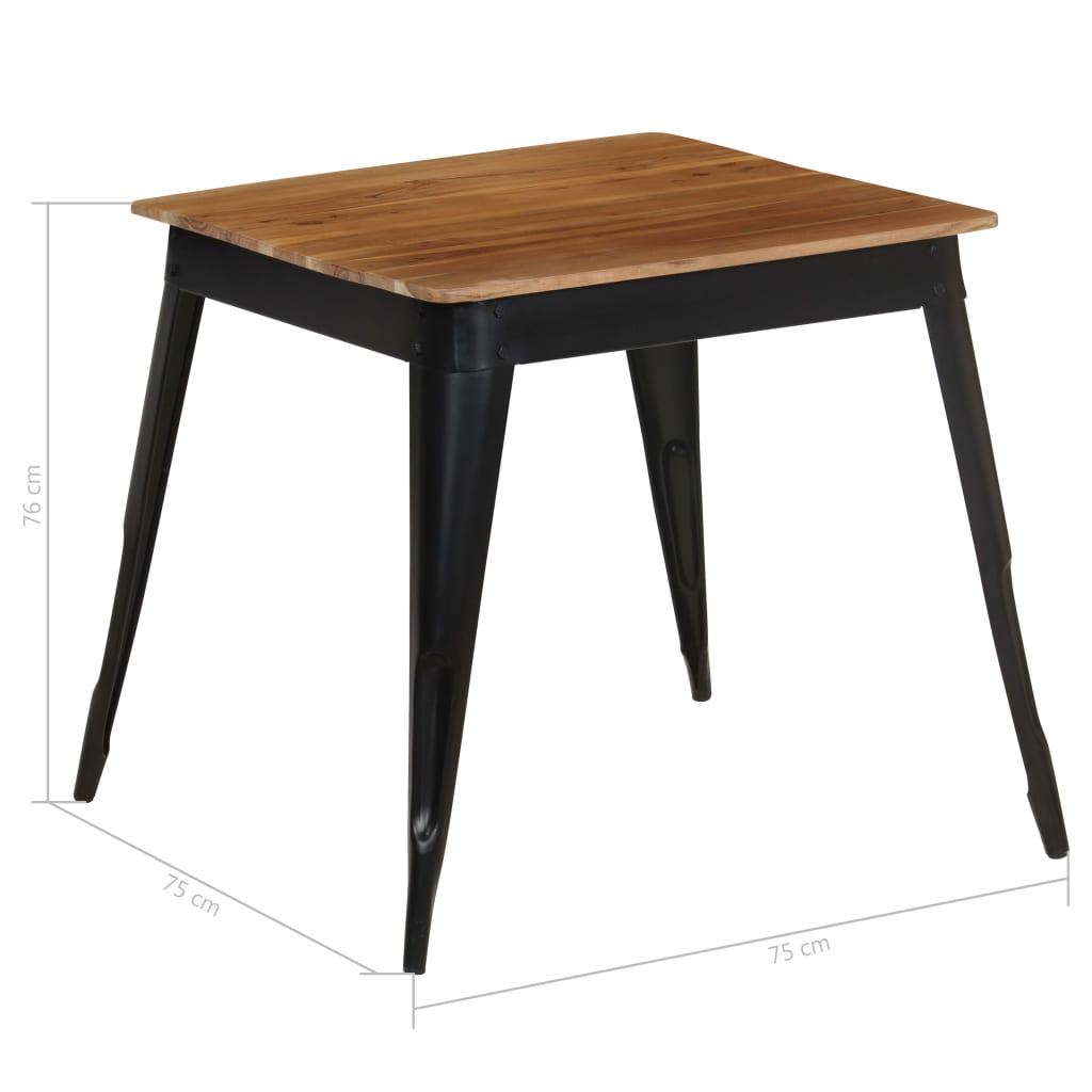 vidaXL Dining Table Solid Acacia Wood and Steel 75x75x76 cm