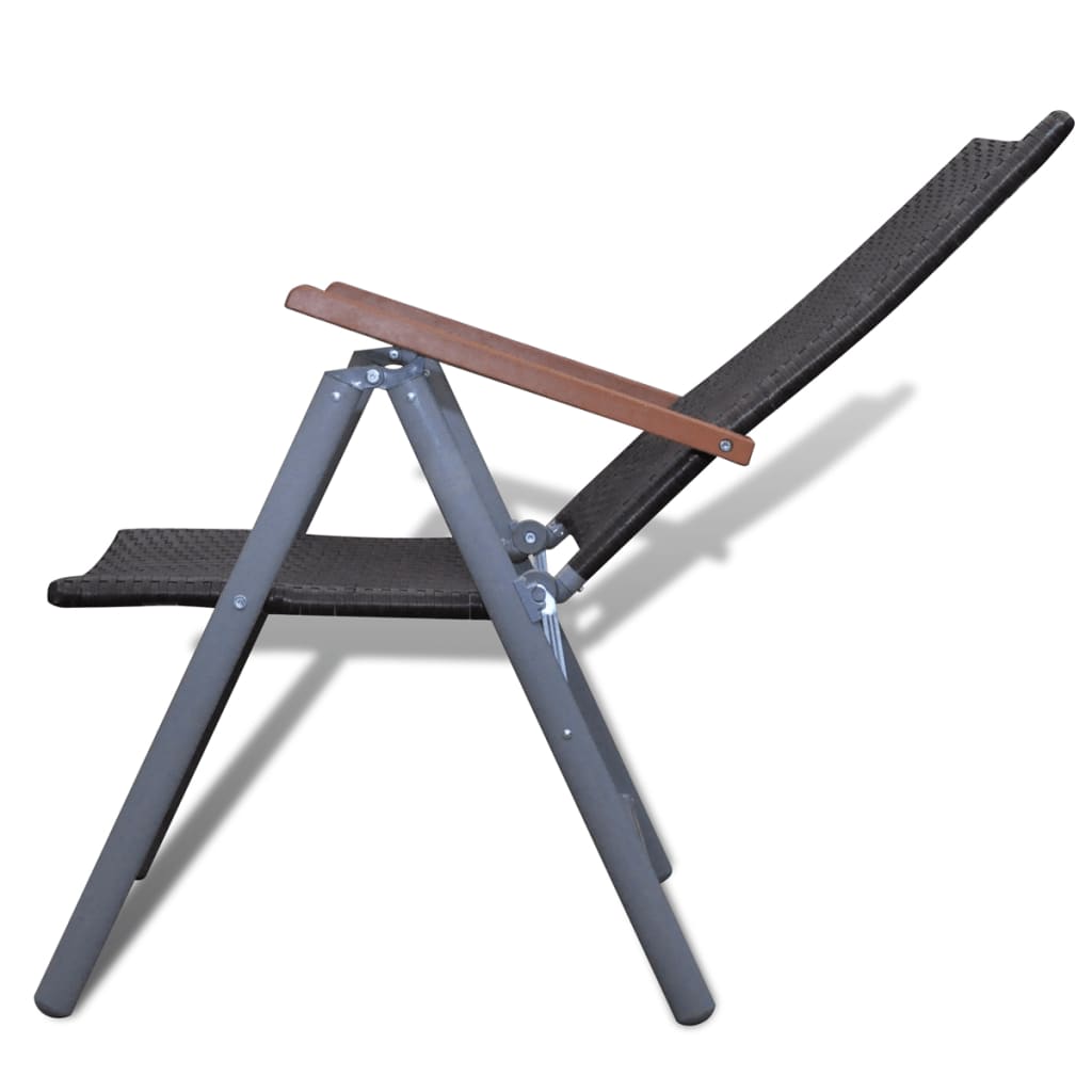 vidaXL Reclining Garden Chairs 2 pcs Poly Rattan and Aluminium Brown