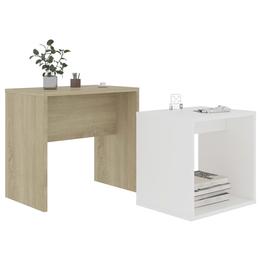vidaXL Coffee Table Set White and Sonoma Oak 48x30x45 cm Engineered Wood