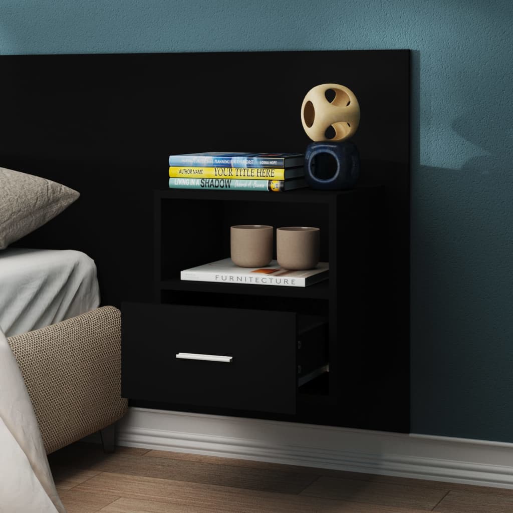 vidaXL Wall-mounted Bedside Cabinet Black