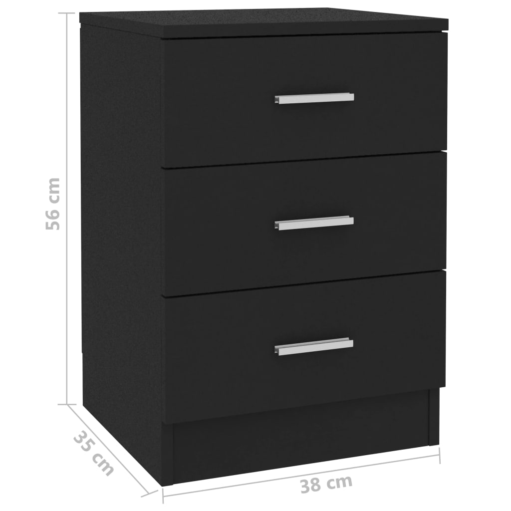 vidaXL Bedside Cabinet Black 38x35x56 cm Engineered Wood
