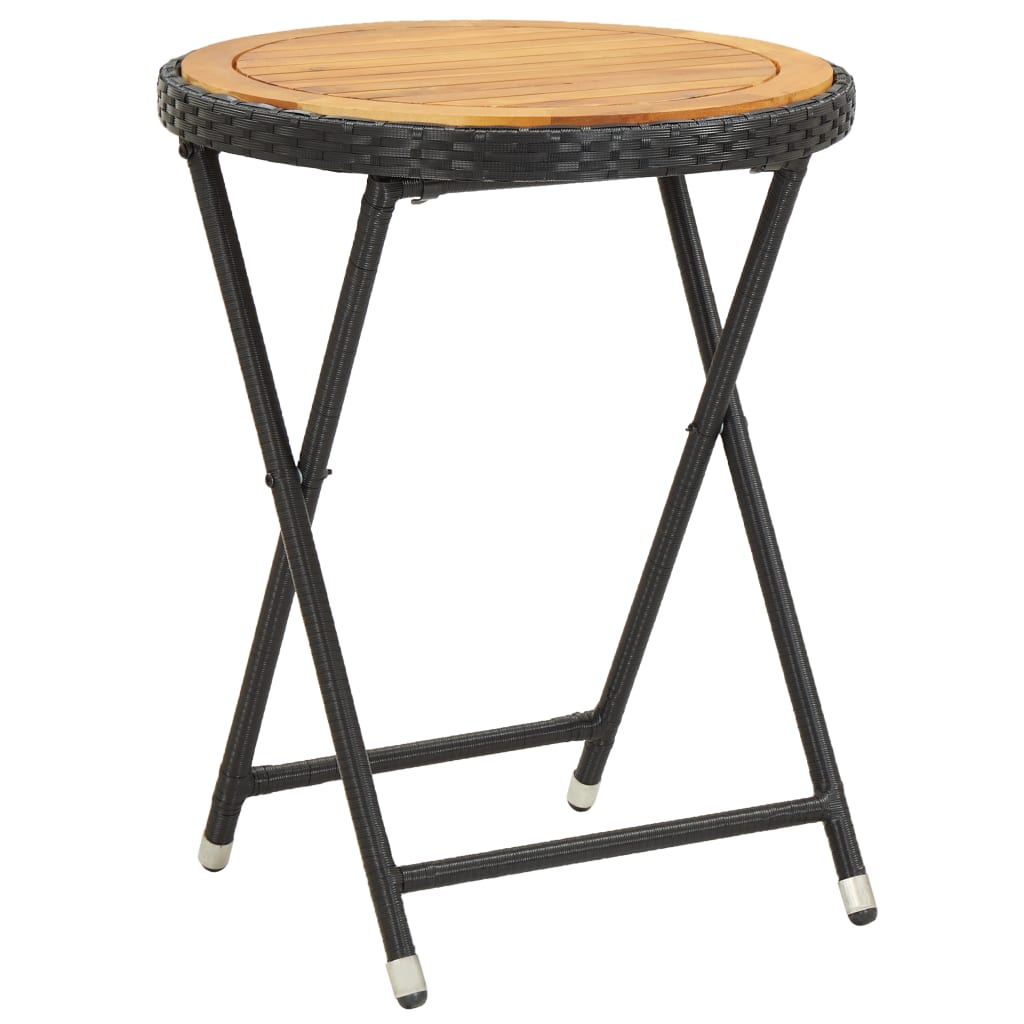 vidaXL Tea Table Black 60 cm Poly Rattan and Solid Acacia Wood