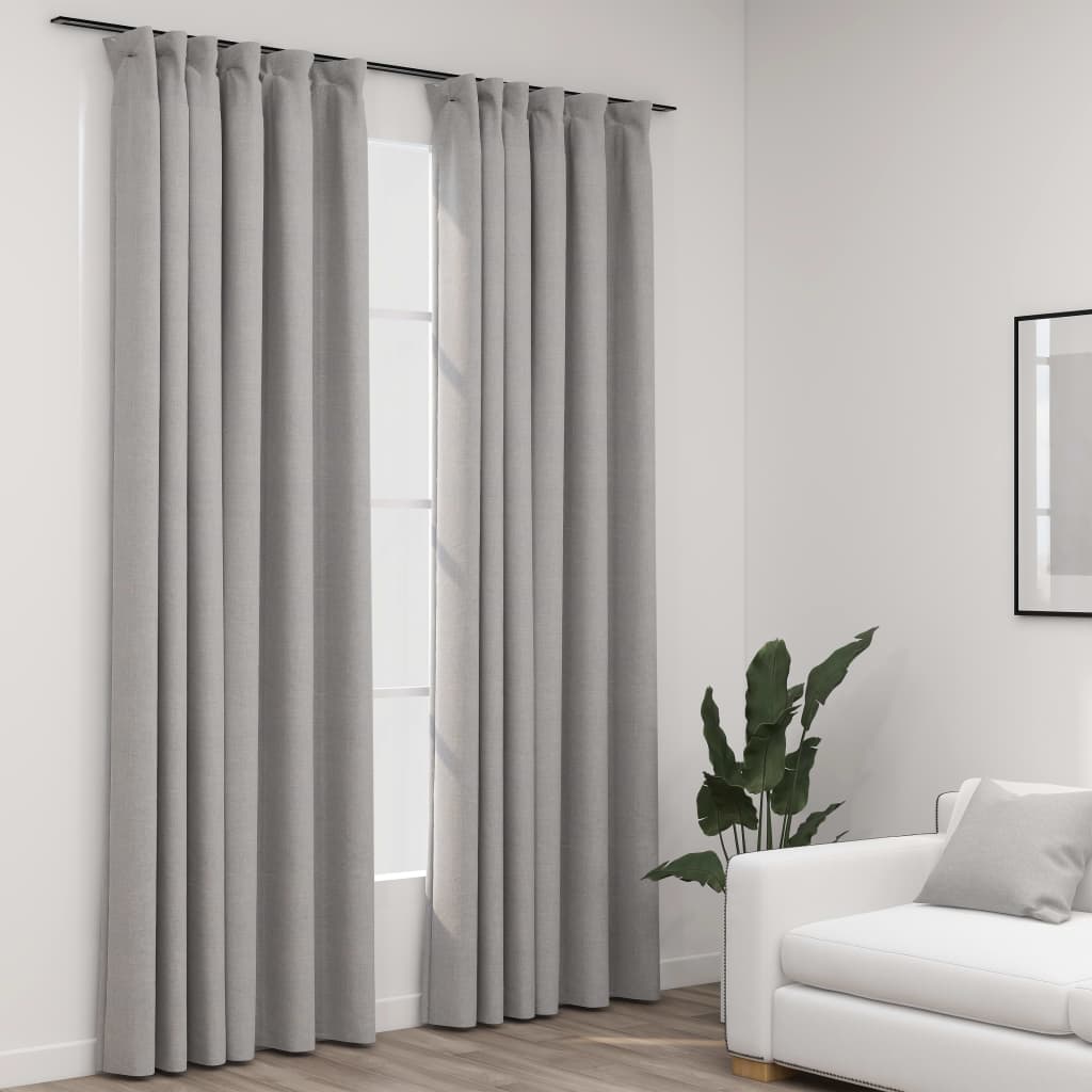 vidaXL Linen-Look Blackout Curtains with Hooks 2 pcs Grey 140x225 cm