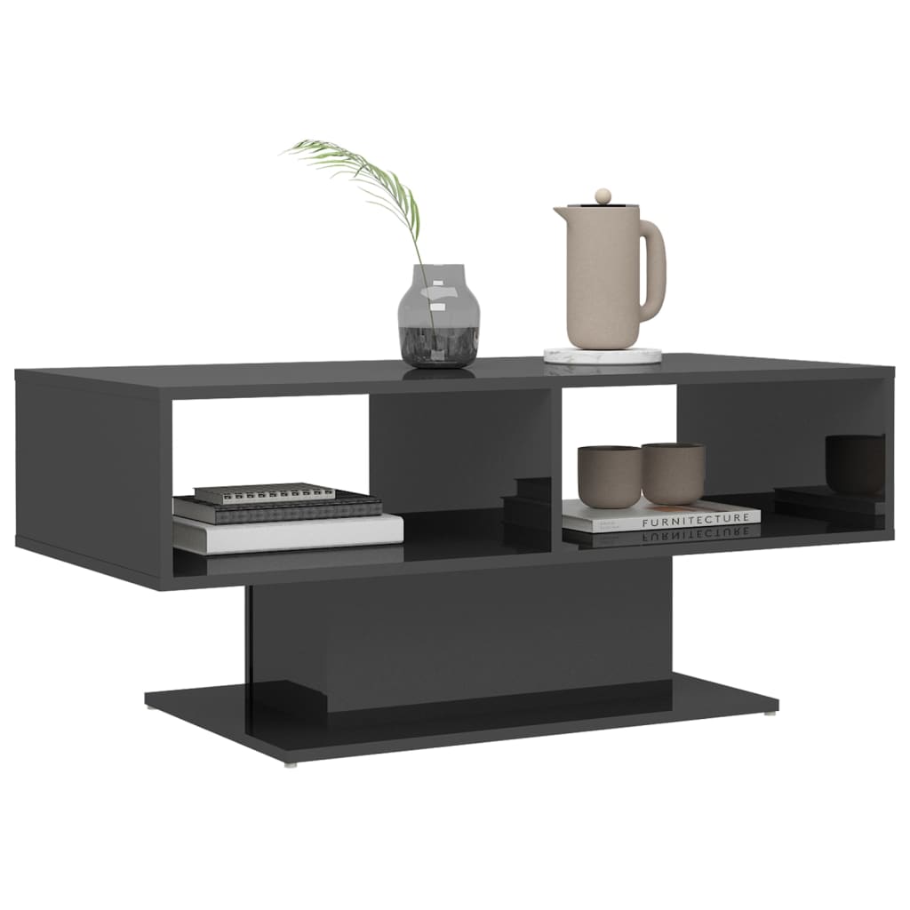 vidaXL Coffee Table High Gloss Grey 103.5x50x44.5 cm Engineered Wood