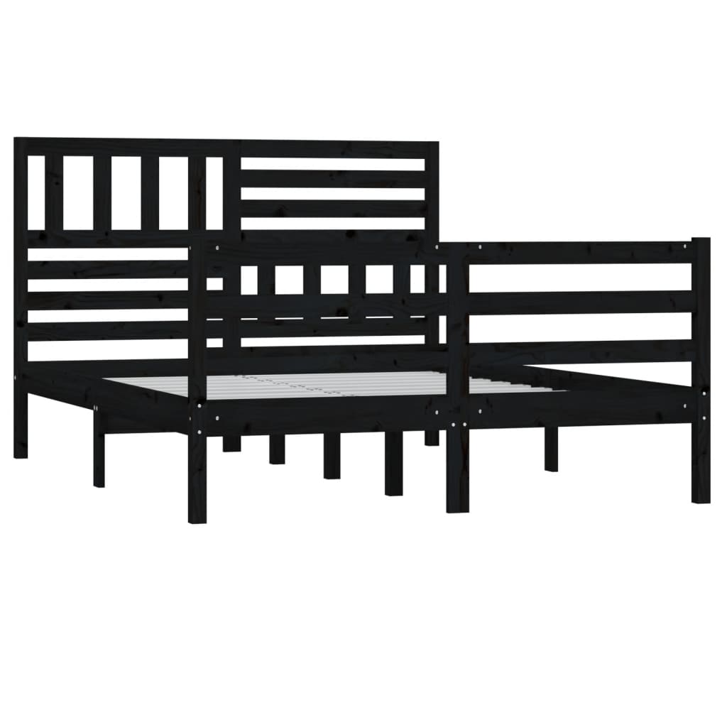 vidaXL Bed Frame Black 135x190 cm Double Solid Wood