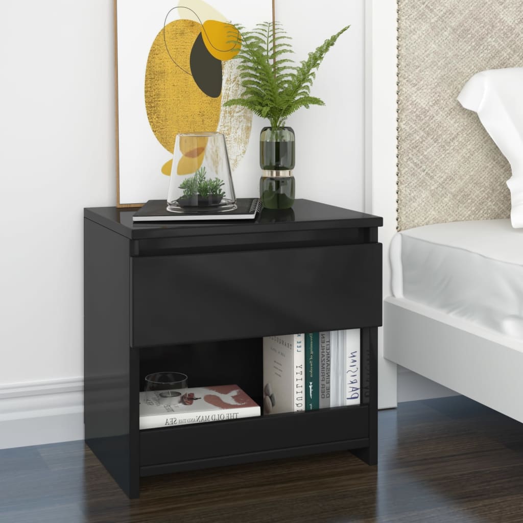 vidaXL Bedside Cabinet High Gloss Black 40x30x39 cm Engineered Wood