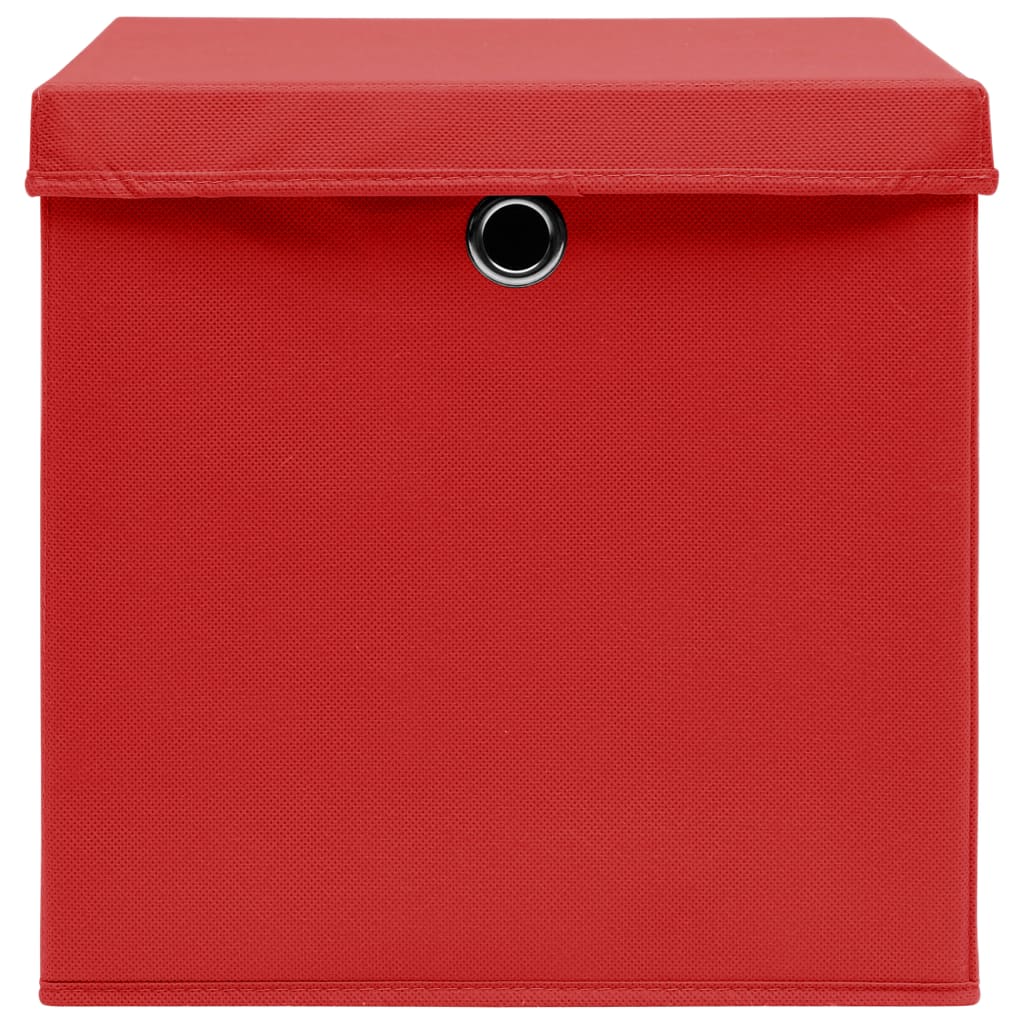vidaXL Storage Boxes with Lids 10 pcs Red 32x32x32 cm Fabric
