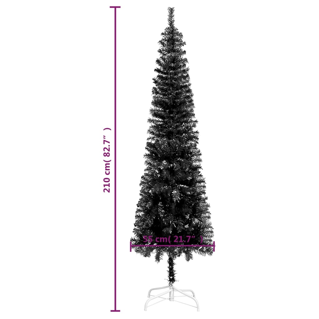 vidaXL Slim Pre-lit Christmas Tree Black 210 cm