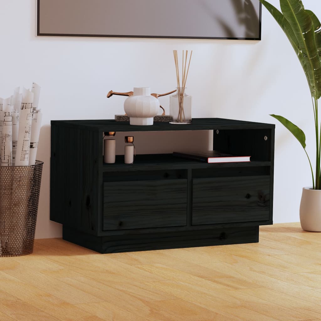 vidaXL TV Cabinet Black 60x35x37 cm Solid Wood Pine