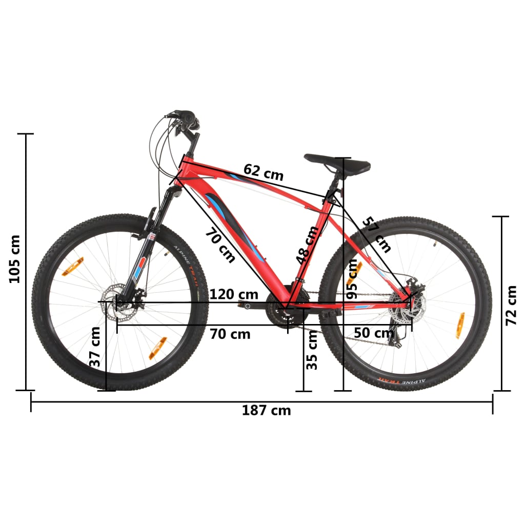 vidaXL Mountain Bike 21 Speed 29 inch Wheel 48 cm Frame Red