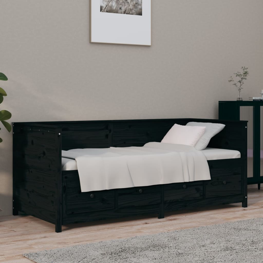 vidaXL Day Bed Black 100x200 cm Solid Wood Pine