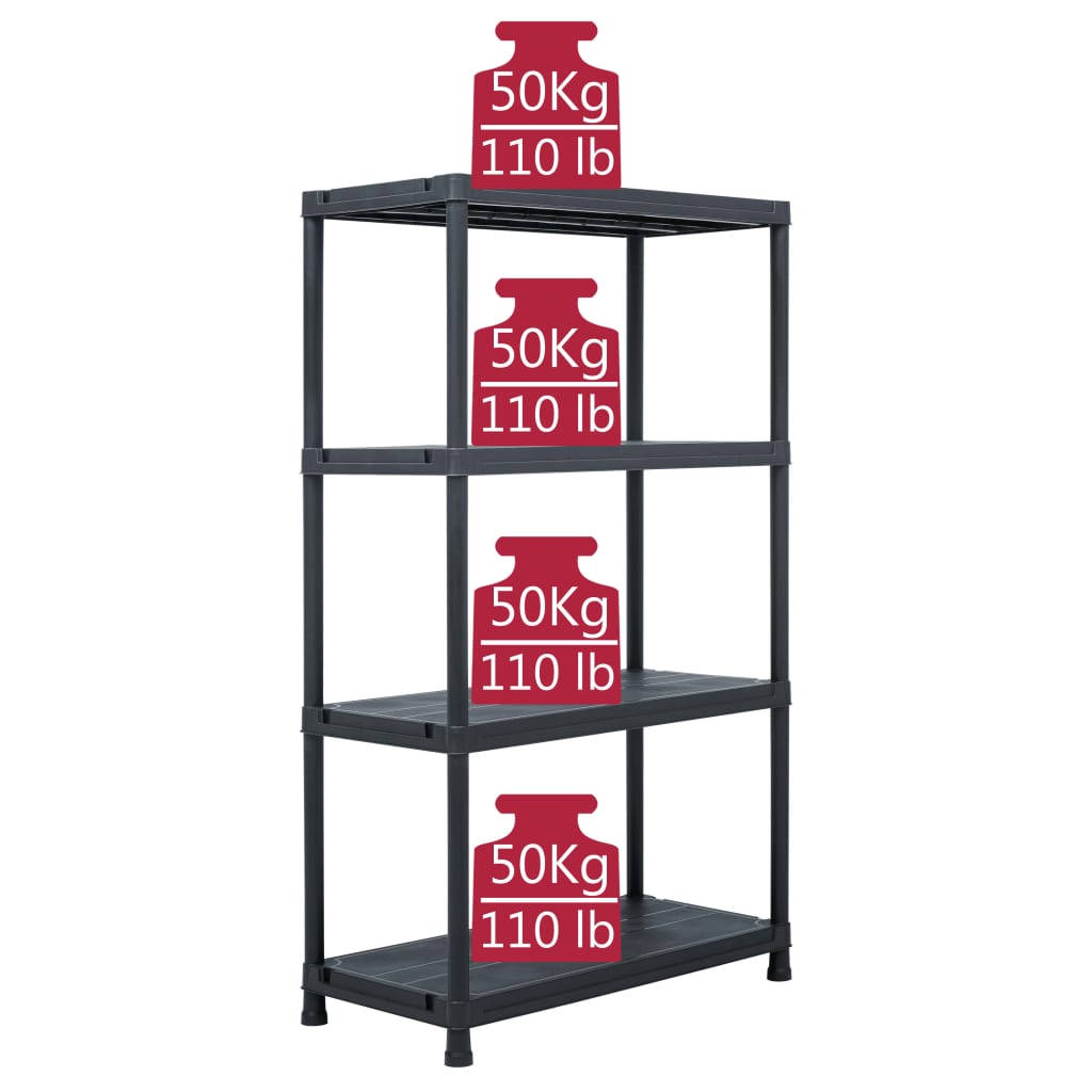 vidaXL Storage Shelf Rack Black 200 kg 80x40x138 cm Plastic