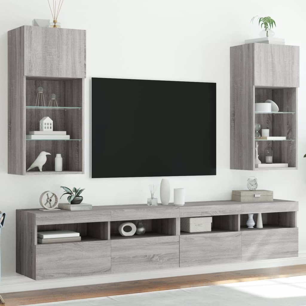 vidaXL TV Cabinets with LED Lights 2 pcs Grey Sonoma 40.5x30x90 cm