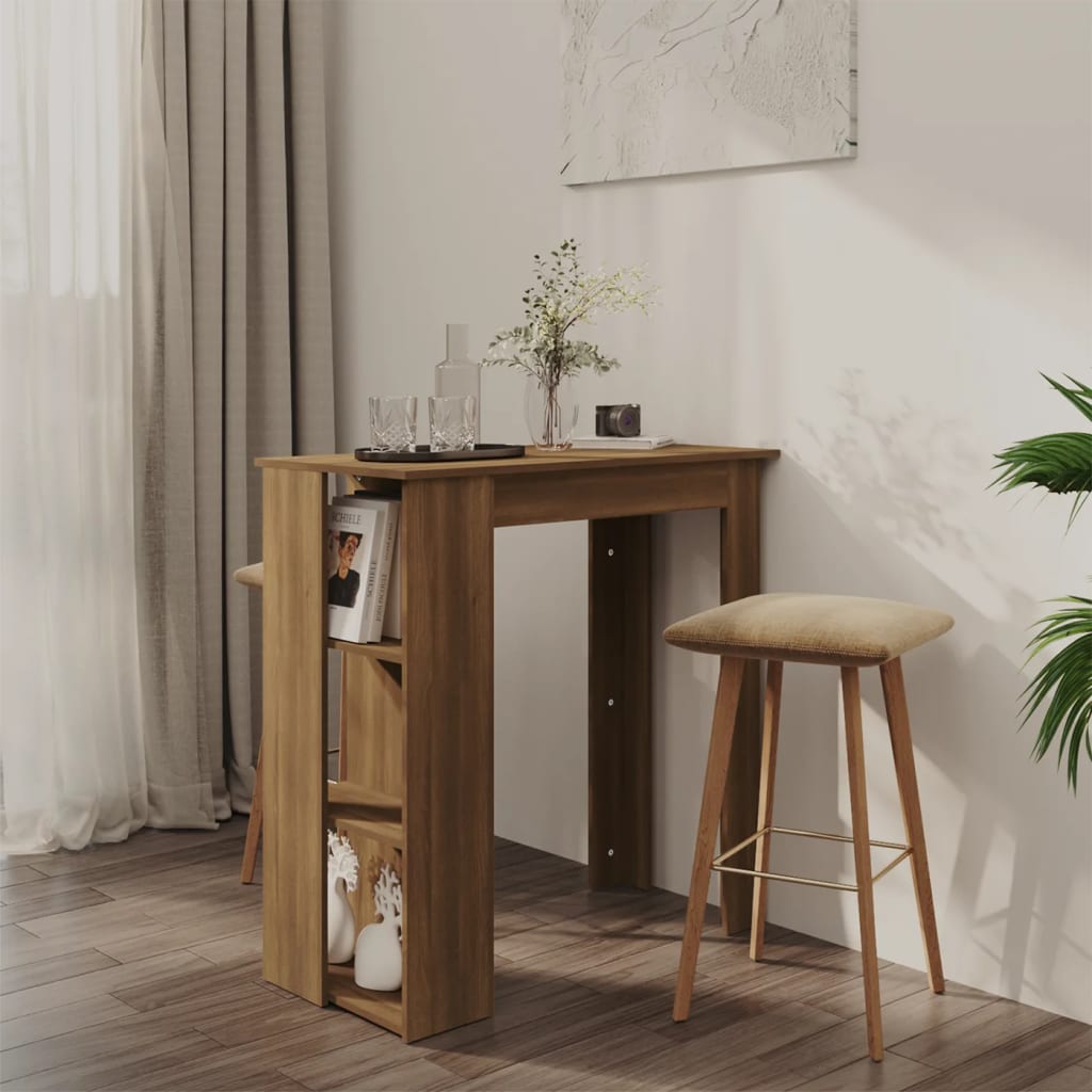 vidaXL Bar Table with Shelf Brown Oak 102x50x103.5 cm Engineered Wood