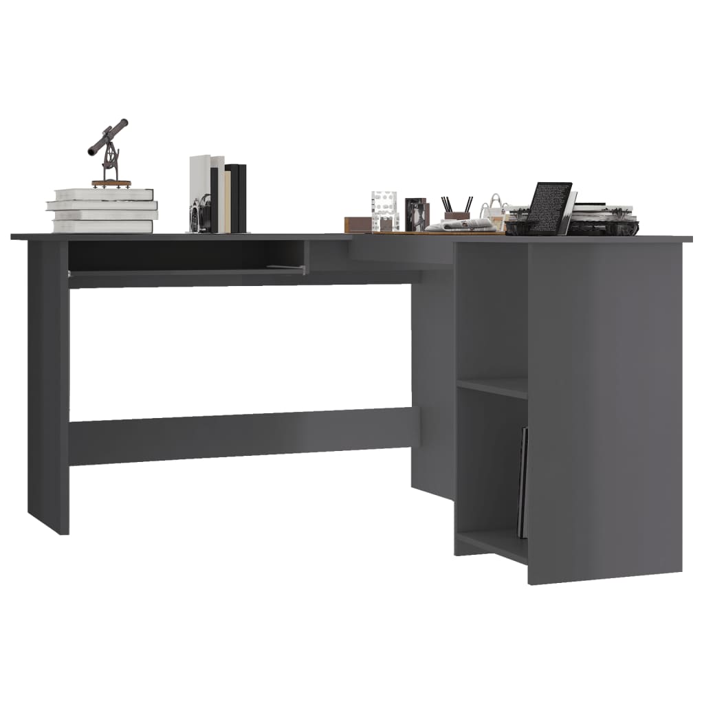 vidaXL L-Shaped Corner Desk High Gloss Grey 120x140x75 cm Chipboard