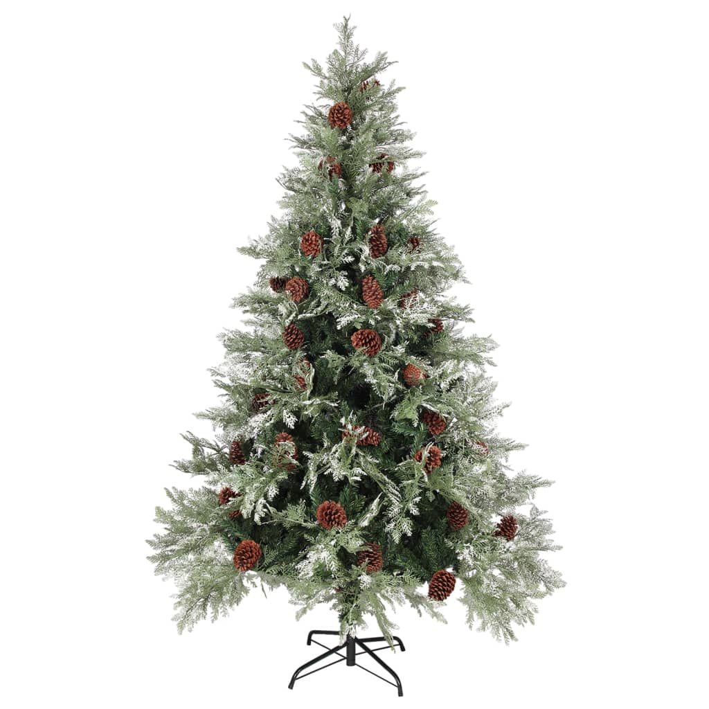 vidaXL Pre-lit Christmas Tree with Pine Cones Green&White 120 cm PVC&PE