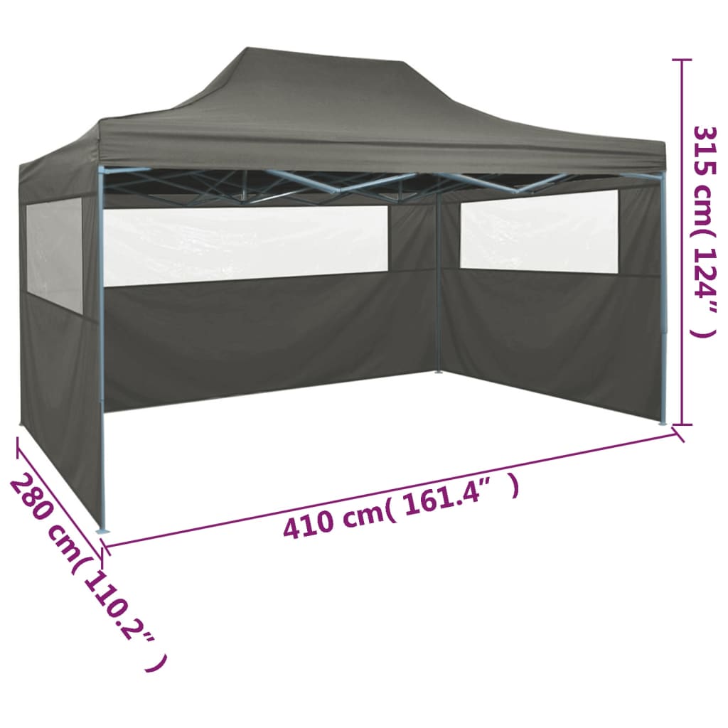 vidaXL Professional Folding Party Tent with 3 Sidewalls 3x4 m Steel Anthracite