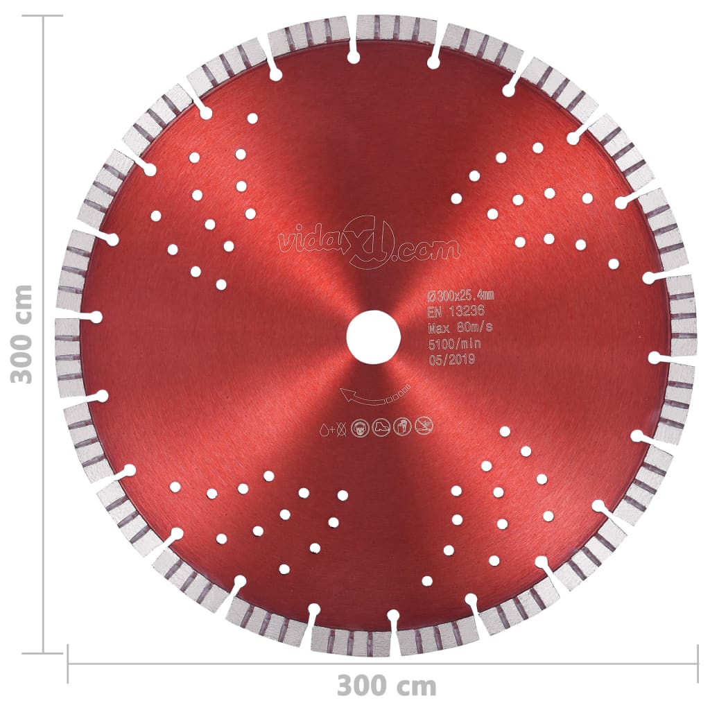 vidaXL Diamond Cutting Disc with Turbo and Holes Steel 300 mm