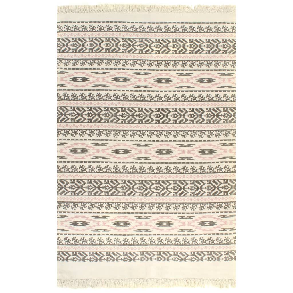 vidaXL Kilim Rug Cotton 160x230 cm with Pattern Grey/Pink