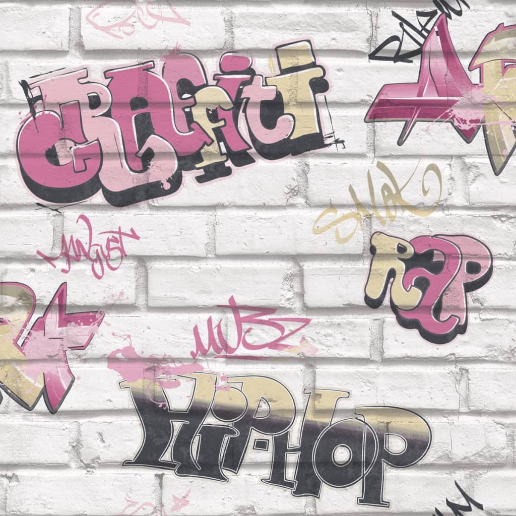 Noordwand Wallpaper Urban Friends & Coffee Graffity Pink and White