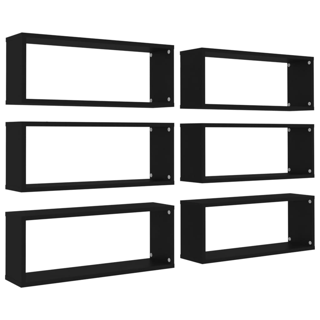 vidaXL Wall Cube Shelf 6 pcs Black 60x15x23 cm Engineered Wood