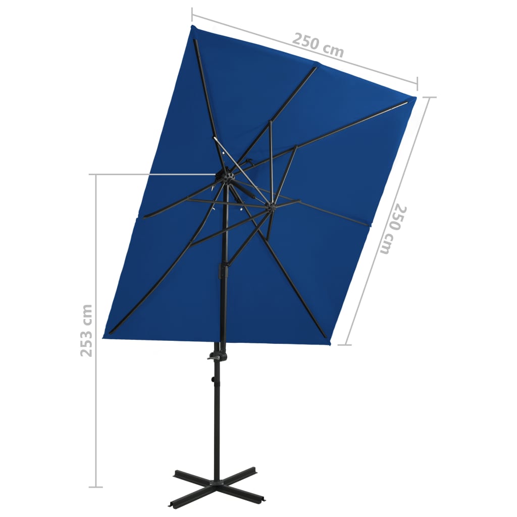 vidaXL Cantilever Umbrella with Double Top Azure Blue 250x250 cm