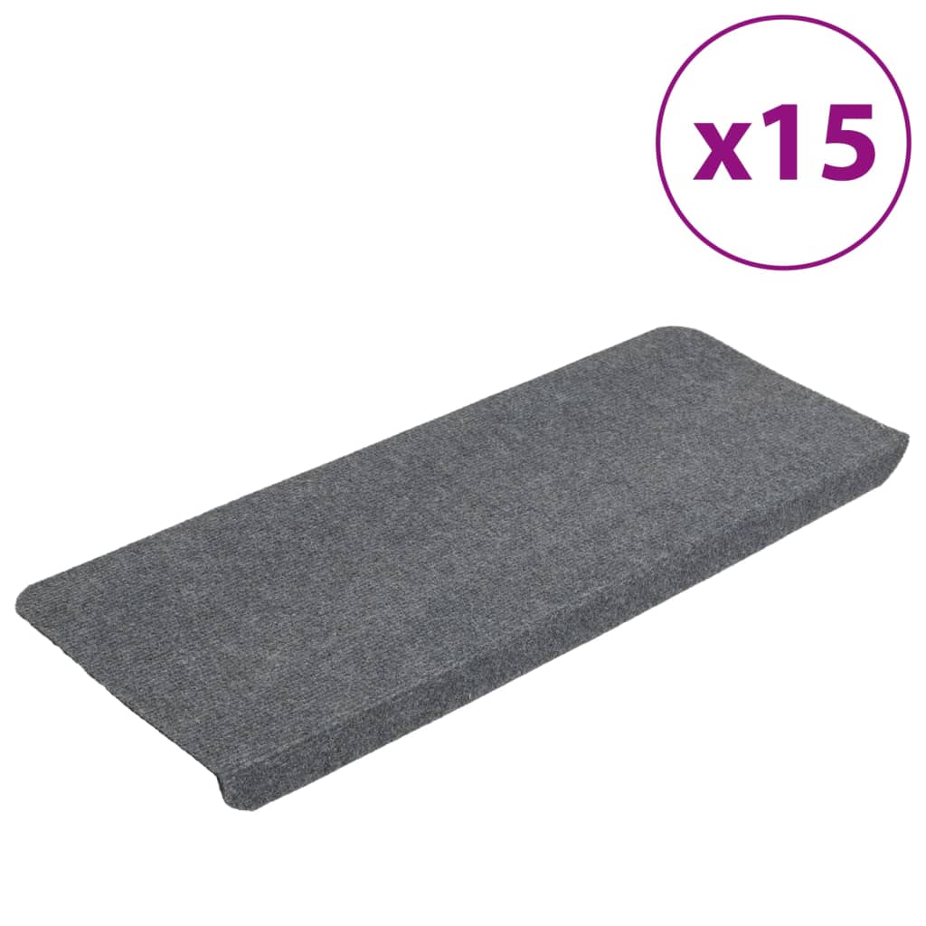 vidaXL Stair Mats Self-adhesive 15 pcs 65x24.5x3.5 cm Grey
