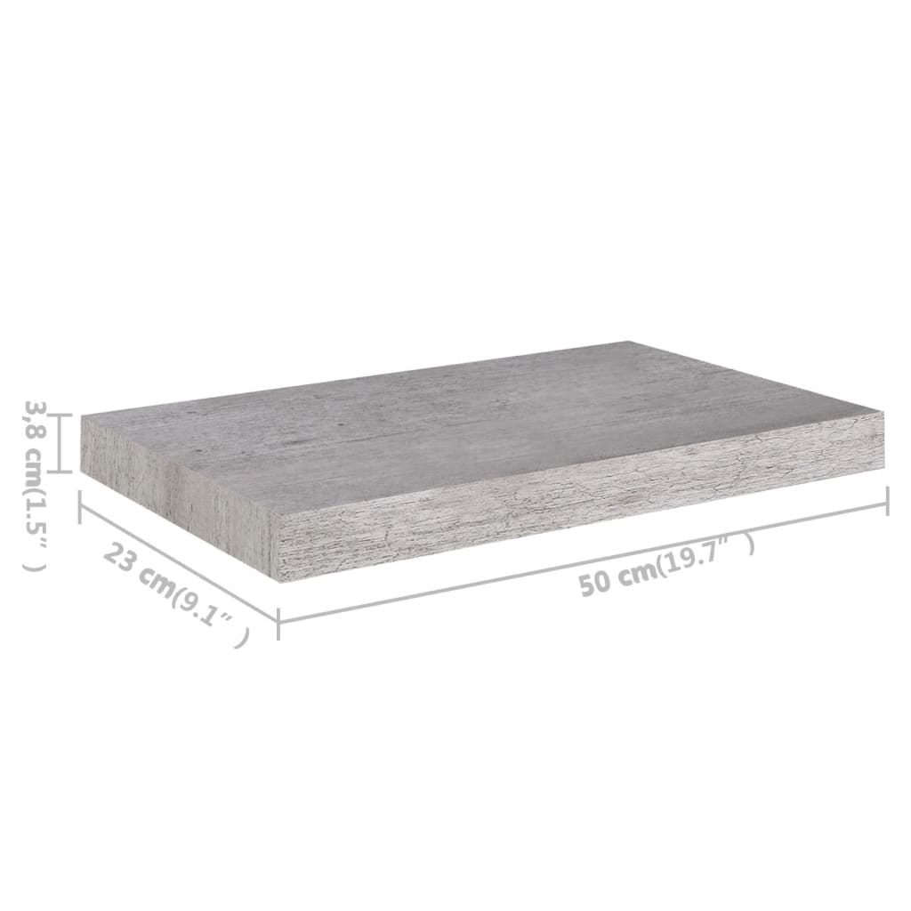 vidaXL Floating Wall Shelf Concrete Grey 50x23x3.8 cm MDF