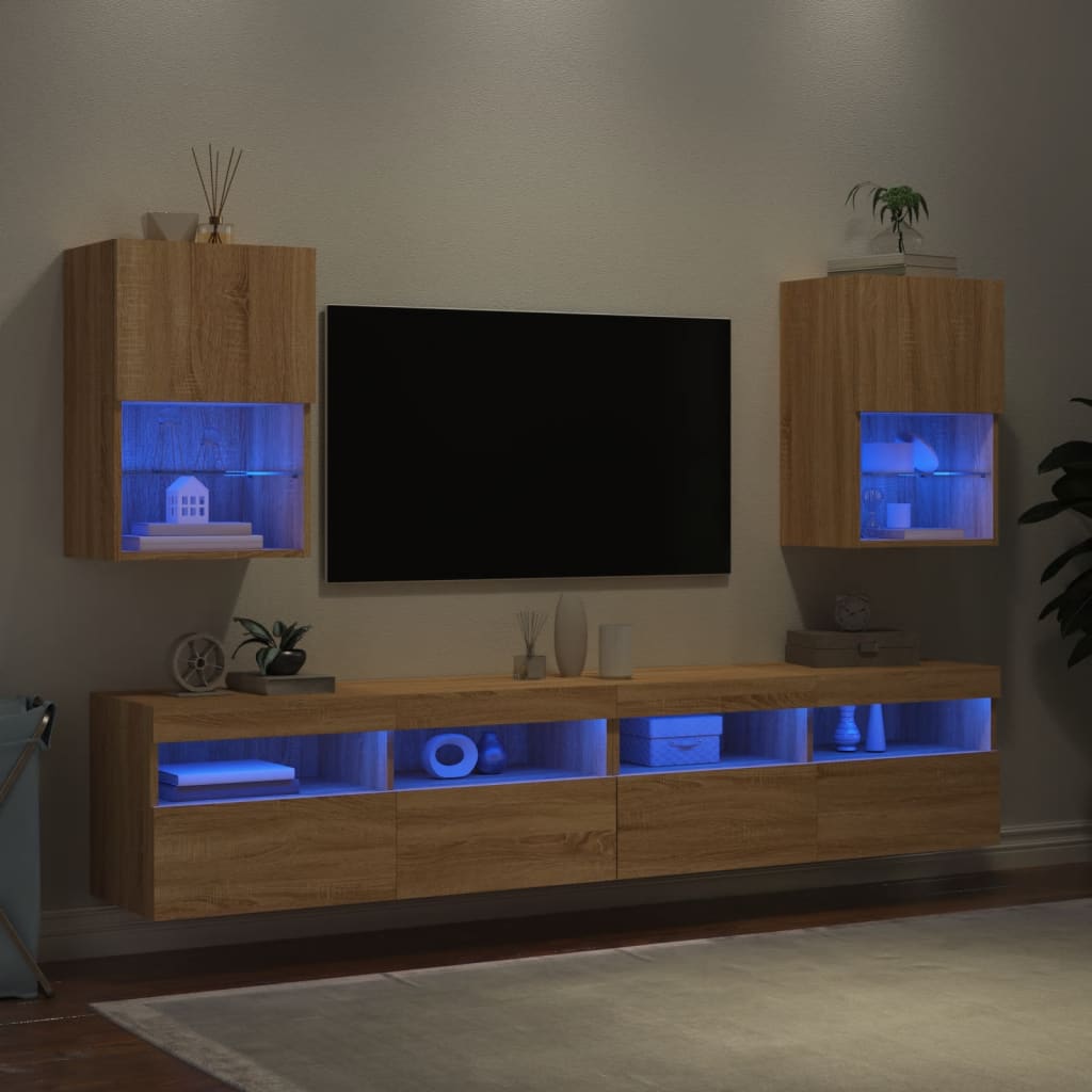 vidaXL TV Cabinets with LED Lights 2 pcs Sonoma Oak 40.5x30x60 cm