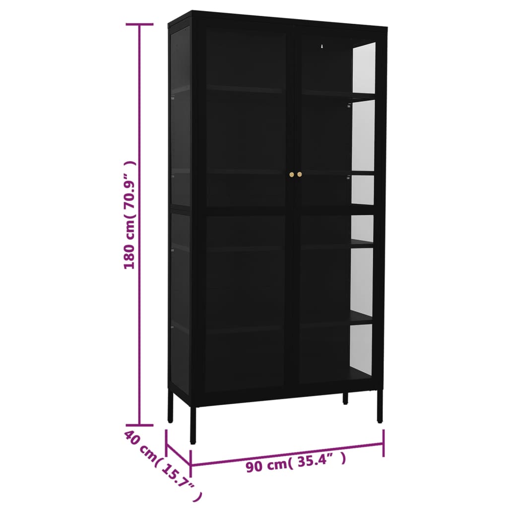 vidaXL Display Cabinet Black 90x40x180 cm Steel and Tempered Glass
