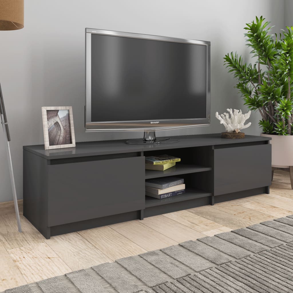 vidaXL TV Cabinet High Gloss Grey 140x40x35.5 cm Engineered Wood