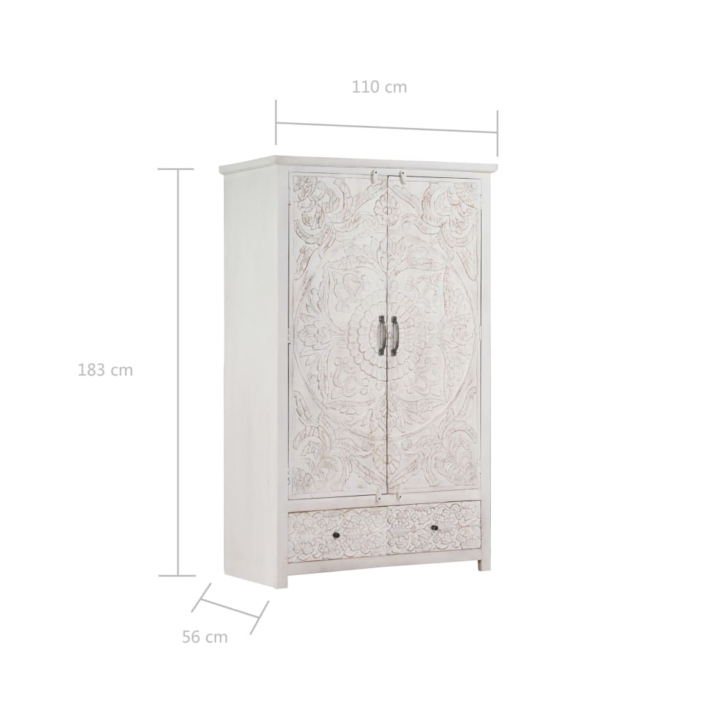 vidaXL Wardrobe Handmade White 110x56x183 cm Solid Acacia Wood