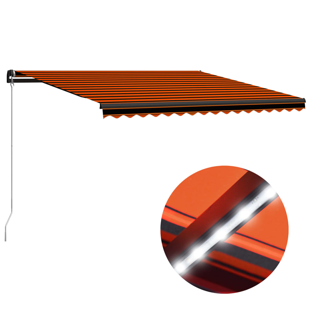 vidaXL Manual Retractable Awning with LED 450x300 cm Orange and Brown
