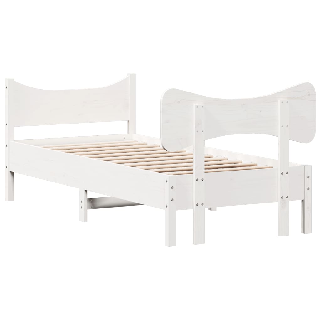 vidaXL Bed Frame with Headboard White 90x200 cm Solid Wood Pine