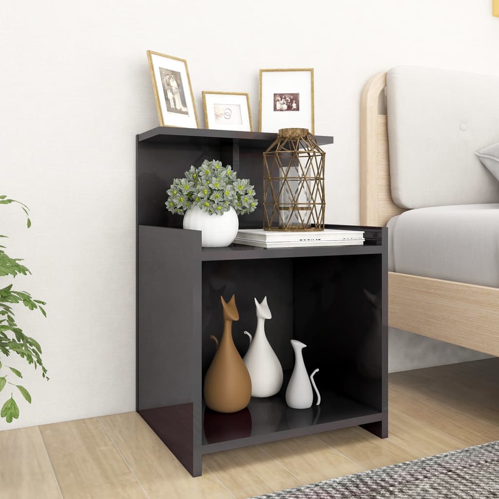 vidaXL Bed Cabinet High Gloss Grey 40x35x60 cm Engineered Wood