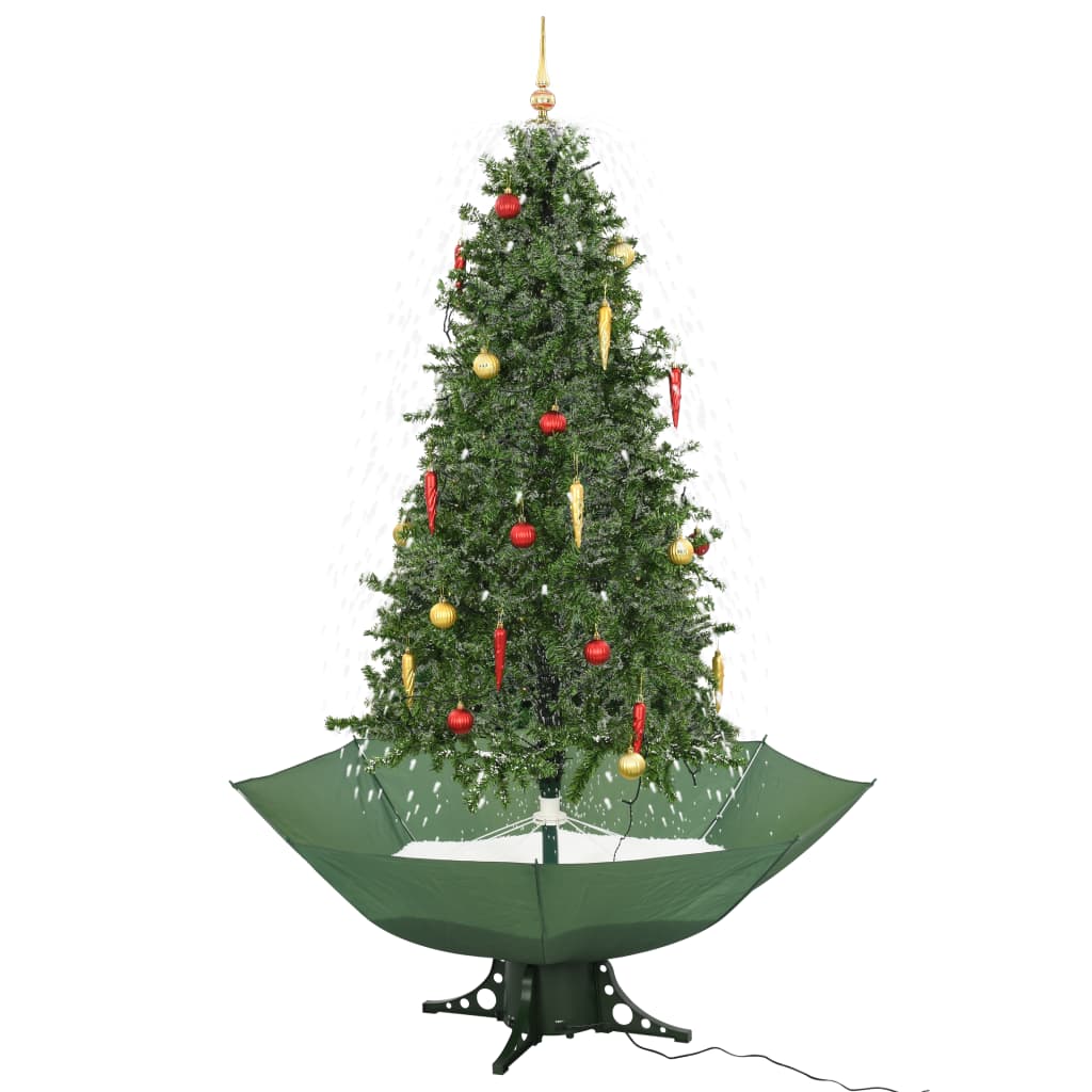 vidaXL Snowing Christmas Tree with Umbrella Base Green 190 cm