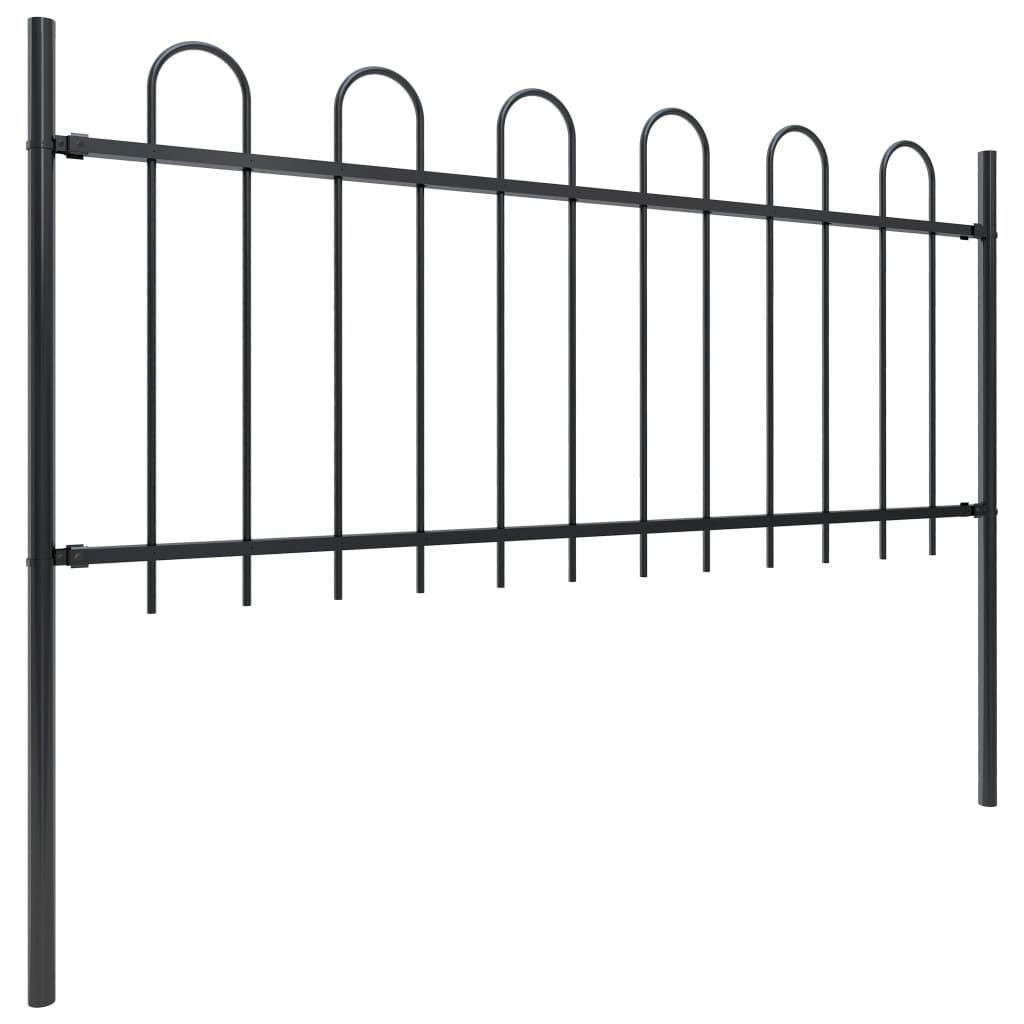 vidaXL Garden Fence with Hoop Top Steel 3.4x0.8 m Black