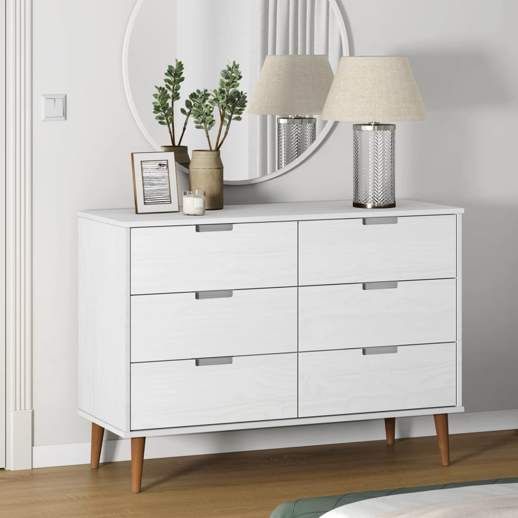 vidaXL Drawer Cabinet MOLDE White 113x40x80 cm Solid Wood Pine