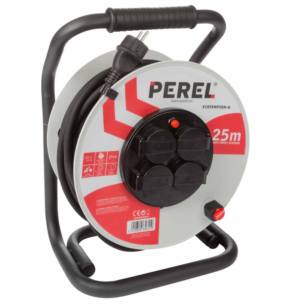 Perel Professional Cable Reel with 25 m Neoprene cable White ECR25NP25N-G
