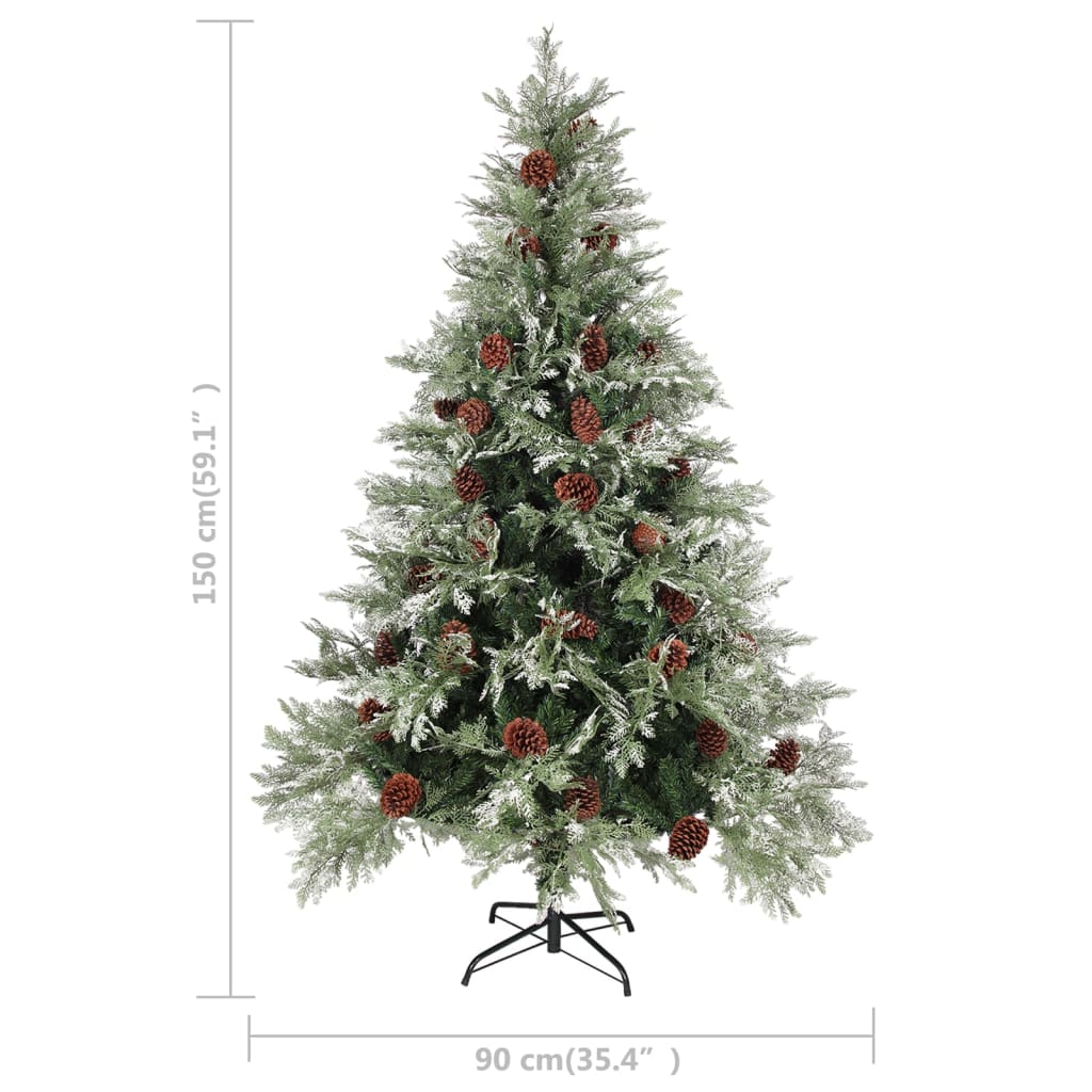 vidaXL Christmas Tree with Pine Cones Green and White 150 cm PVC&PE