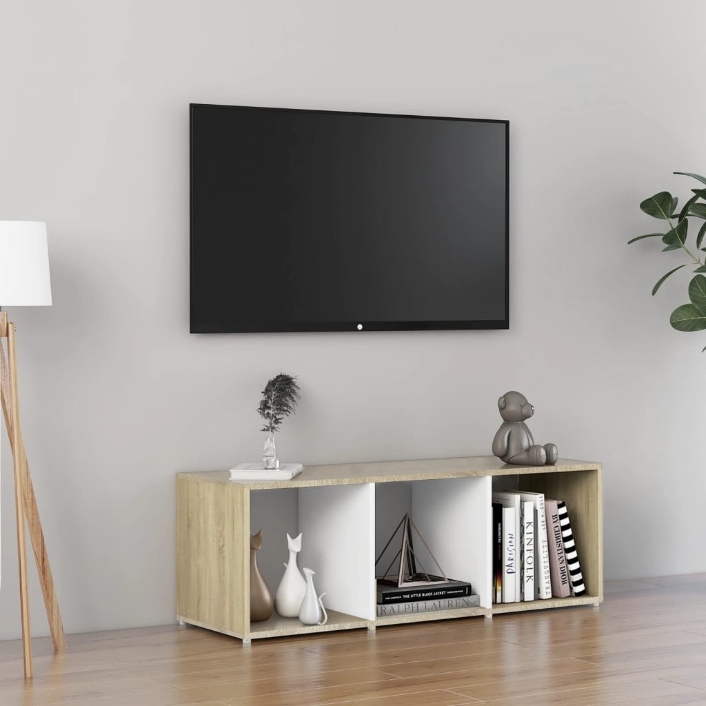 vidaXL TV Cabinet White and Sonoma Oak 107x35x37 cm Engineered Wood