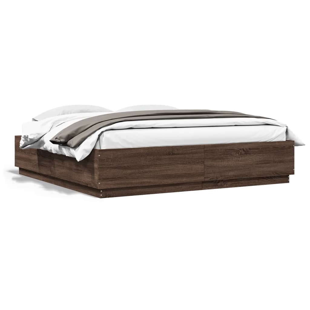 vidaXL Bed Frame with LED Lights Brown Oak 180x200 cm Super King Engineered Wood