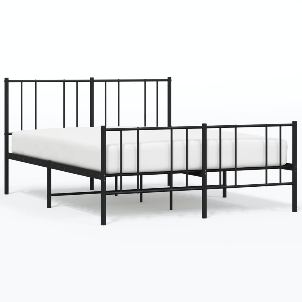vidaXL Metal Bed Frame with Headboard and Footboard Black 135x190 cm Double