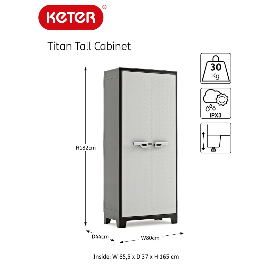 Keter Storage Cabinet with Shelves Titan Black and Grey 182 cm