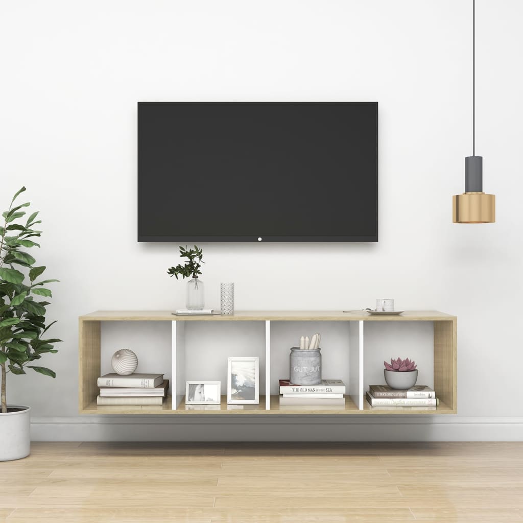vidaXL Wall-mounted TV Cabinet Sonoma Oak and White 37x37x142.5 cm Chipboard