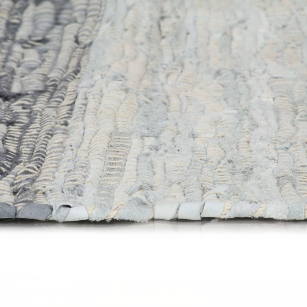 vidaXL Hand-woven Chindi Rug Leather 120x170 cm Grey