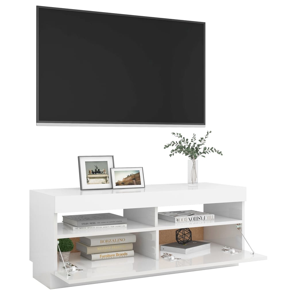 vidaXL TV Cabinet with LED Lights High Gloss White 100x35x40 cm
