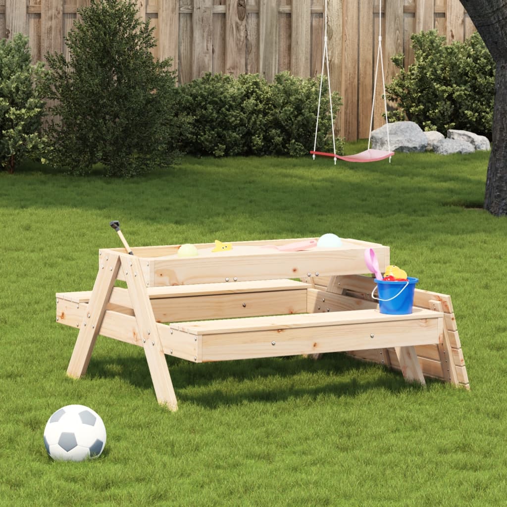 vidaXL Picnic Table with Sandpit for Kids Solid Wood Pine