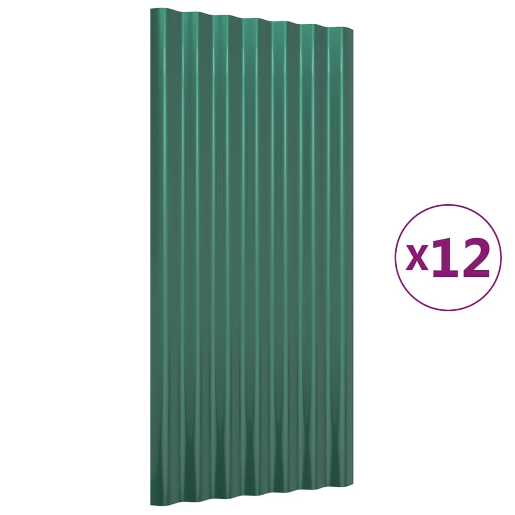 vidaXL Roof Panels 12 pcs Powder-coated Steel Green 80x36 cm