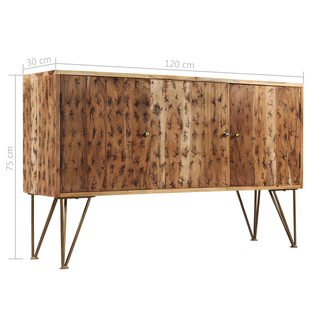 vidaXL Sideboard Solid Acacia Wood with Fractal Patterns 120x30x75 cm